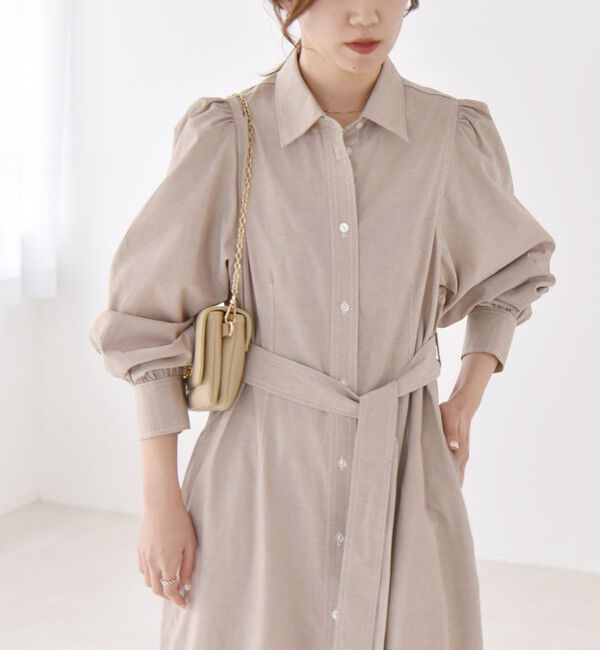 quaranciel「quaranciel:〈洗濯機可能〉シャンブレー パフ ロング シャツ ワンピース」|ワンピース|
