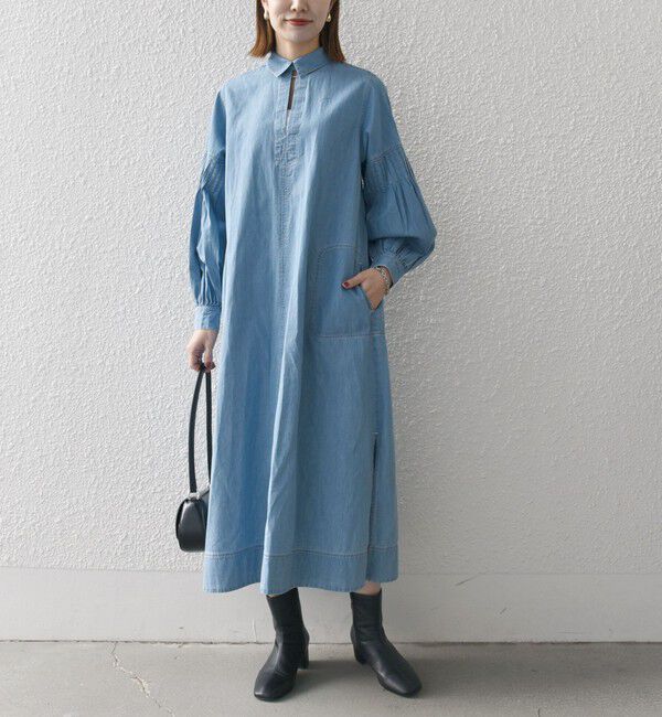 SHIPS any「SHIPS any: ライトオンス デニム オープンカラー テントライン ワンピース」|ワンピース|