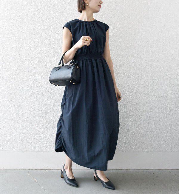 SHIPS any「SHIPS any:〈洗濯機可能〉ナイロン サイド ギャザー フレンチスリーブ ワンピース」|ワンピース|