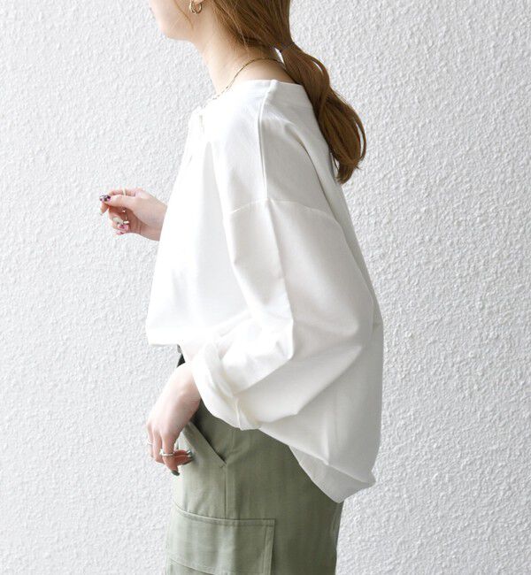 SHIPS any「SHIPS any:〈洗濯機可能〉インレイ レースアップ ロングスリーブ プルオーバー」|Tシャツ・カットソー|