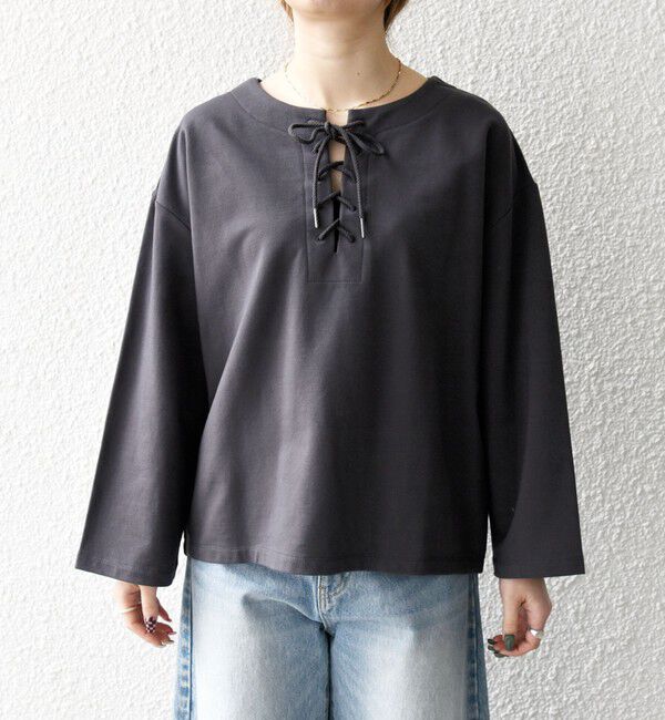 SHIPS any「SHIPS any:〈洗濯機可能〉インレイ レースアップ ロングスリーブ プルオーバー」|Tシャツ・カットソー|