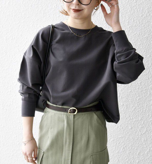 SHIPS any「SHIPS any:〈洗濯機可能〉インレイ ロングスリーブ コンパクト プルオーバー」|Tシャツ・カットソー|チャコールグレー