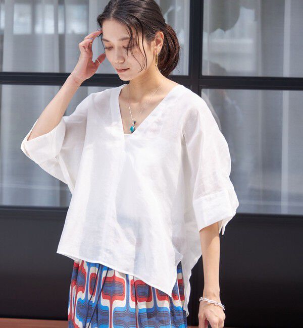 SHIPS for women「【一部WEB限定】〈手洗い可能〉IMPERIAL LINEN スキッパー ブラウス」|シャツ・ブラウス|オフホワイト