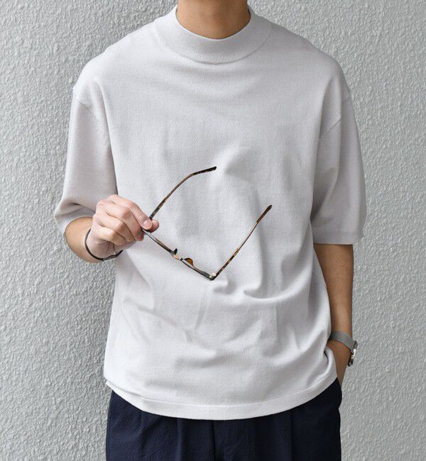 SHIPS any「SHIPS any:〈接触冷感〉ハイゲージリネン ミックス サマーニット モックネック Tシャツ◇」|Tシャツ・カットソー|