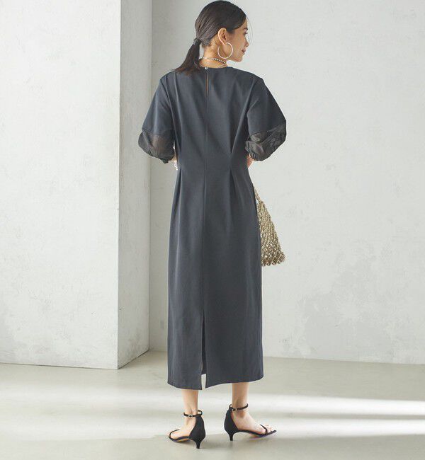 SHIPS for women「〈手洗い可能〉シアー スリーブ 切替 ジャージー ワンピース」|ワンピース|