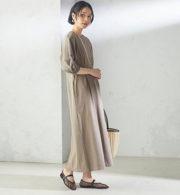 SHIPS for women「〈手洗い可能〉シアー スリーブ 切替 ジャージー ワンピース」|ワンピース|