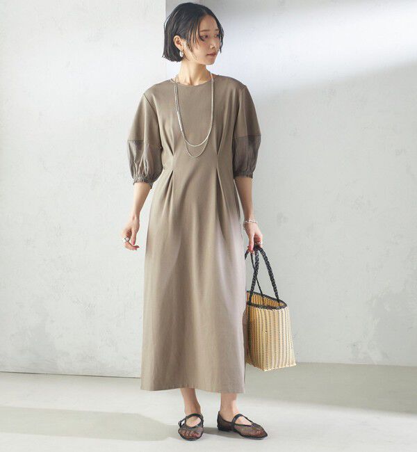 SHIPS for women「〈手洗い可能〉シアー スリーブ 切替 ジャージー ワンピース」|ワンピース|