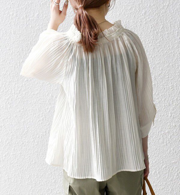 SHIPS any「SHIPS any:〈洗濯機可能〉ピンタック ジャカード ギャザー ブラウス」|シャツ・ブラウス|ナチュラル