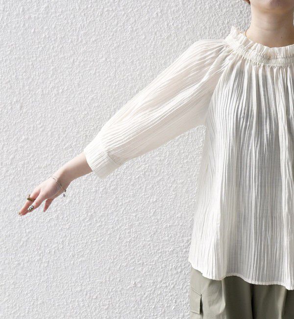 SHIPS any「SHIPS any:〈洗濯機可能〉ピンタック ジャカード ギャザー ブラウス」|シャツ・ブラウス|