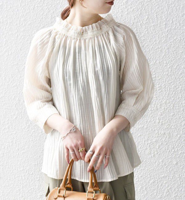 SHIPS any「SHIPS any:〈洗濯機可能〉ピンタック ジャカード ギャザー ブラウス」|シャツ・ブラウス|