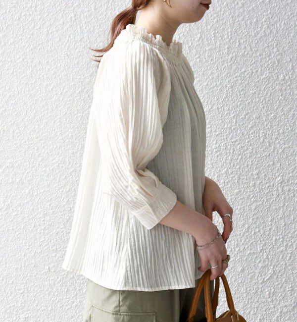 SHIPS any「SHIPS any:〈洗濯機可能〉ピンタック ジャカード ギャザー ブラウス」|シャツ・ブラウス|