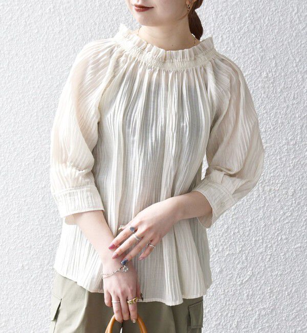 SHIPS any「SHIPS any:〈洗濯機可能〉ピンタック ジャカード ギャザー ブラウス」|シャツ・ブラウス|