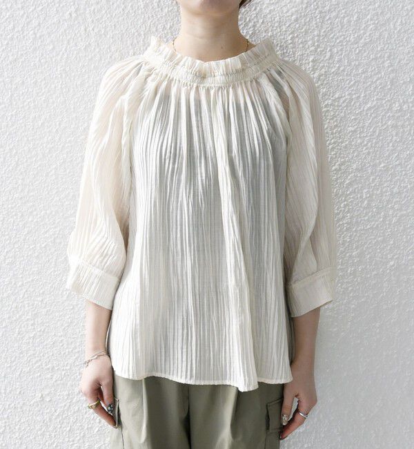 SHIPS any「SHIPS any:〈洗濯機可能〉ピンタック ジャカード ギャザー ブラウス」|シャツ・ブラウス|