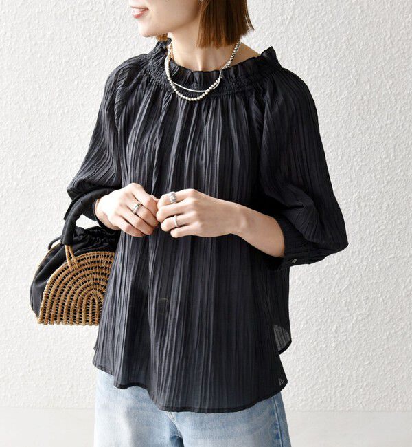 SHIPS any「SHIPS any:〈洗濯機可能〉ピンタック ジャカード ギャザー ブラウス」|シャツ・ブラウス|