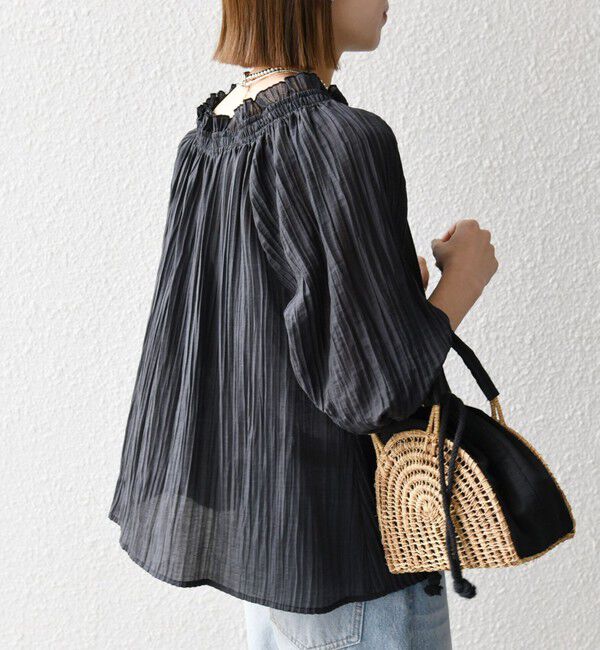 SHIPS any「SHIPS any:〈洗濯機可能〉ピンタック ジャカード ギャザー ブラウス」|シャツ・ブラウス|