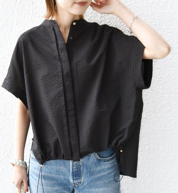 SHIPS for women「《一部追加予約》〈手洗い可能〉サッカー 裾 ドロスト ドルマン ブラウス」|シャツ・ブラウス|ブラック