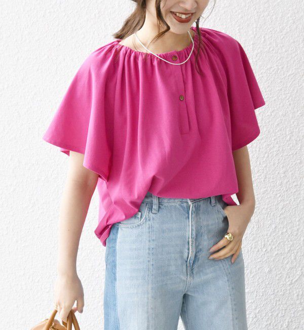 SHIPS any「SHIPS any:〈UVカット/接触冷感/吸水速乾/洗濯機可能〉USAコットン フレア TEE」|Tシャツ・カットソー|ピンク