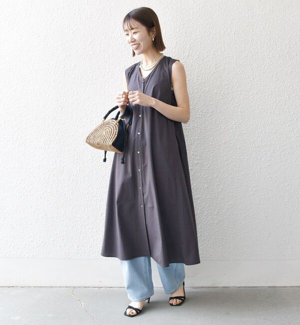 SHIPS any「SHIPS any:〈洗濯機可能〉ポプリン Vネック Aライン ノースリーブ ワンピース」|ワンピース|