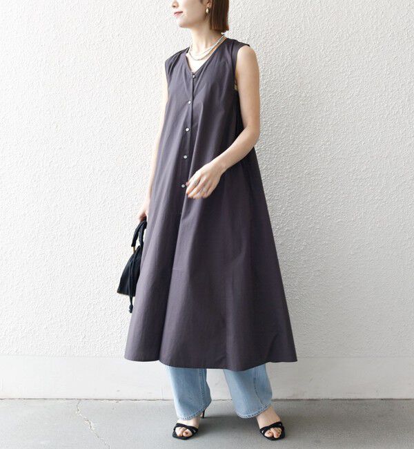 SHIPS any「SHIPS any:〈洗濯機可能〉ポプリン Vネック Aライン ノースリーブ ワンピース」|ワンピース|