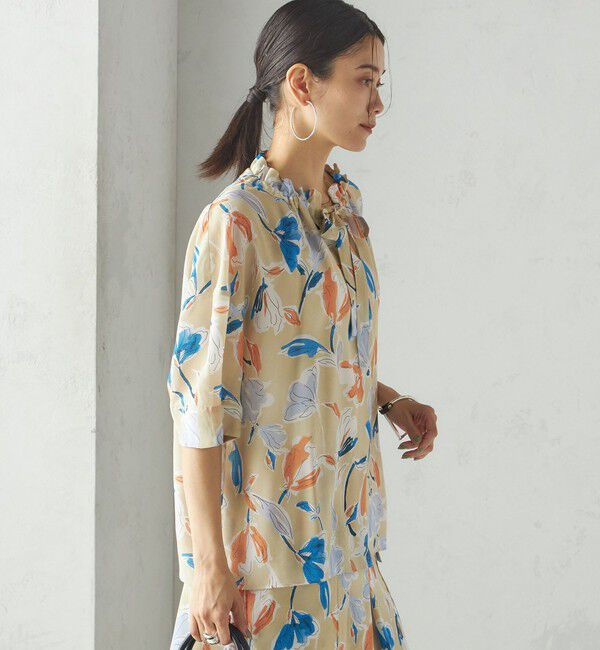 SHIPS for women「IPEKER 花柄 フリル ネック リボン 半袖 ブラウス」|シャツ・ブラウス|