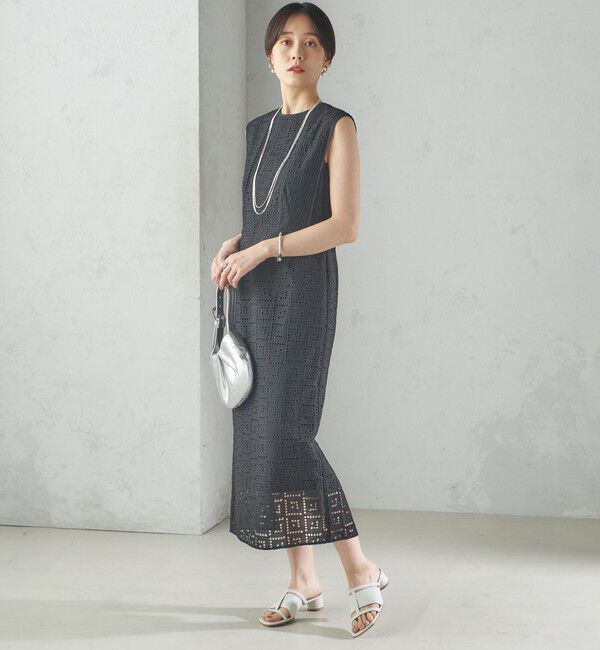 SHIPS for women「〈手洗い可能〉Broche スクエア レース Iライン ワンピース」|ワンピース|