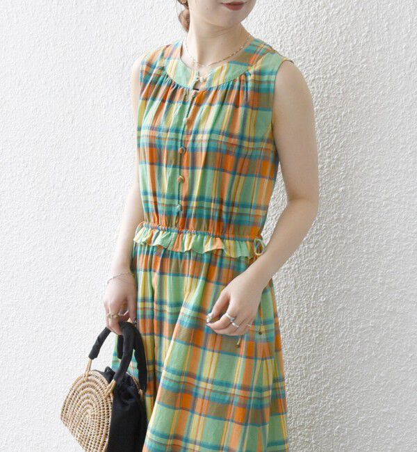 SHIPS any「SHIPS any:〈洗濯機可能〉マドラス チェック ノースリーブ ワンピース」|ワンピース|