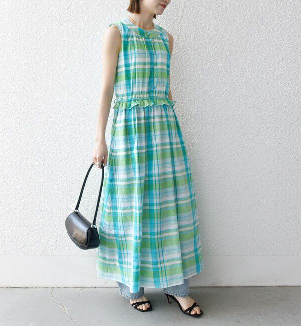 SHIPS any「SHIPS any:〈洗濯機可能〉マドラス チェック ノースリーブ ワンピース」|ワンピース|ライトグリーン
