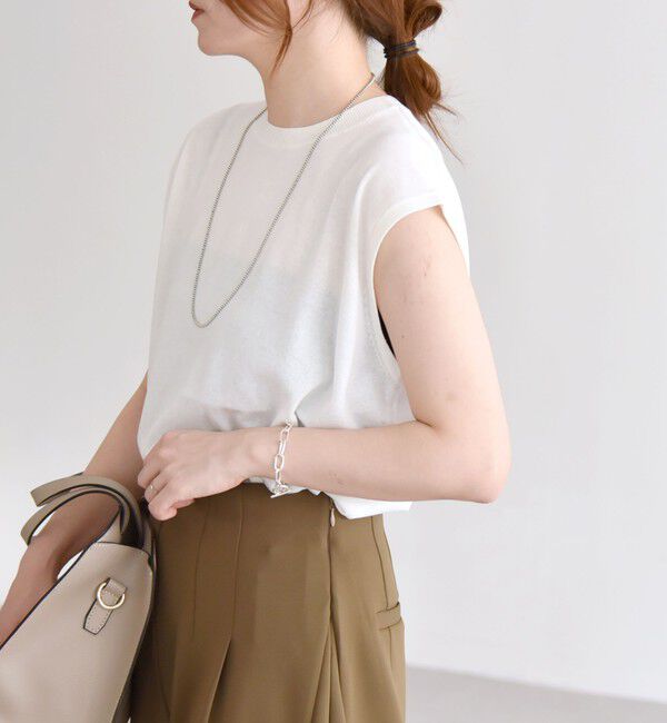 quaranciel「quaranciel:〈接触冷感〉フレンチスリーブ ベーシック シアー ニット プルオーバー」|ニット・セーター|