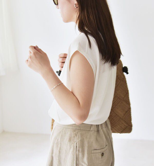 quaranciel「quaranciel:〈接触冷感〉フレンチスリーブ ベーシック シアー ニット プルオーバー」|ニット・セーター|