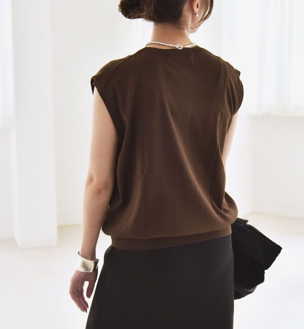 quaranciel「quaranciel:〈接触冷感〉フレンチスリーブ ベーシック シアー ニット プルオーバー」|ニット・セーター|