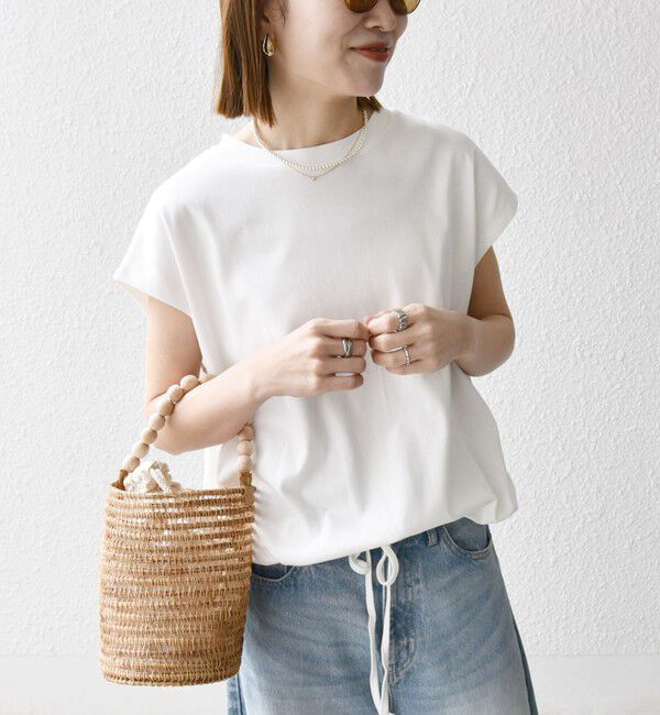 SHIPS any「SHIPS any:〈接触冷感/汗染み防止加工/洗濯機可能〉ドロスト フレンチスリーブ TEE」|Tシャツ・カットソー|ホワイト