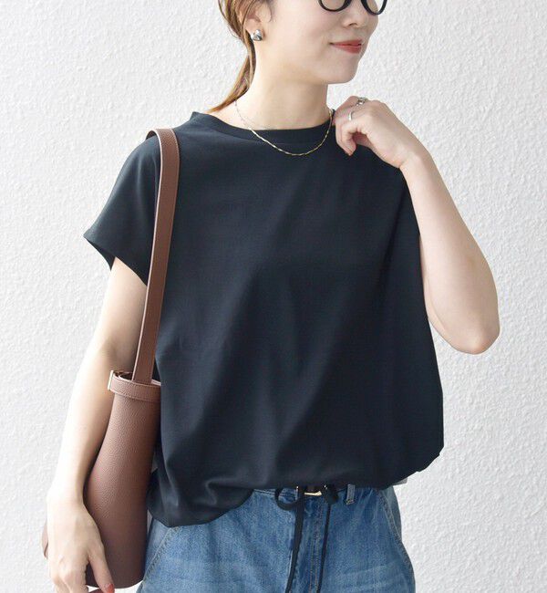 SHIPS any「SHIPS any:〈接触冷感/汗染み防止加工/洗濯機可能〉ドロスト フレンチスリーブ TEE」|Tシャツ・カットソー|ブラック