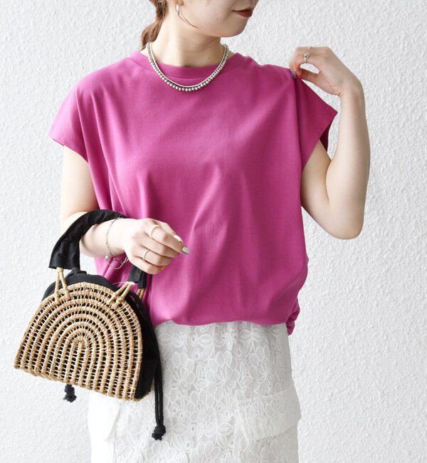 SHIPS any「SHIPS any:〈接触冷感/汗染み防止加工/洗濯機可能〉ドロスト フレンチスリーブ TEE」|Tシャツ・カットソー|ピンク