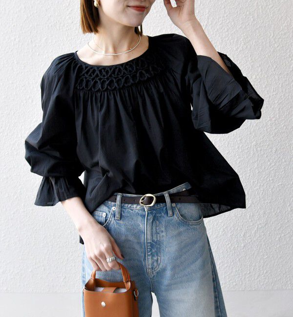 SHIPS any「SHIPS any:〈手洗い可能〉ロープ デザイン ギャザースリーブ フレア ブラウス」|シャツ・ブラウス|