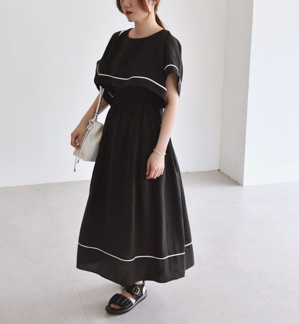 quaranciel「quaranciel:〈洗濯機可能〉ケープデザイン パイピング ワンピース」|ワンピース|
