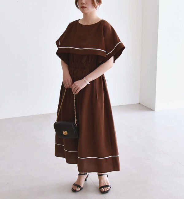 quaranciel「quaranciel:〈洗濯機可能〉ケープデザイン パイピング ワンピース」|ワンピース|