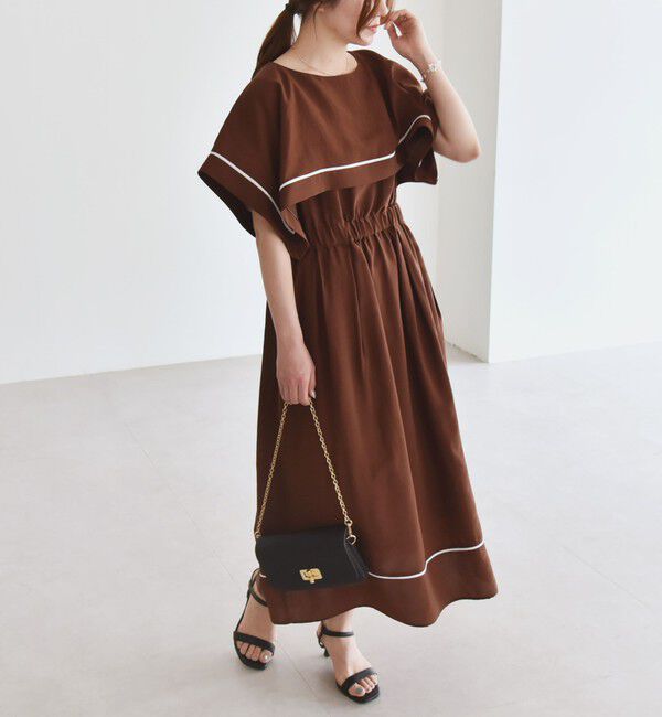 quaranciel「quaranciel:〈洗濯機可能〉ケープデザイン パイピング ワンピース」|ワンピース|