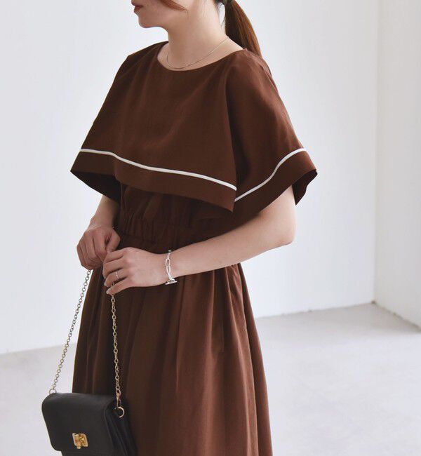 quaranciel「quaranciel:〈洗濯機可能〉ケープデザイン パイピング ワンピース」|ワンピース|