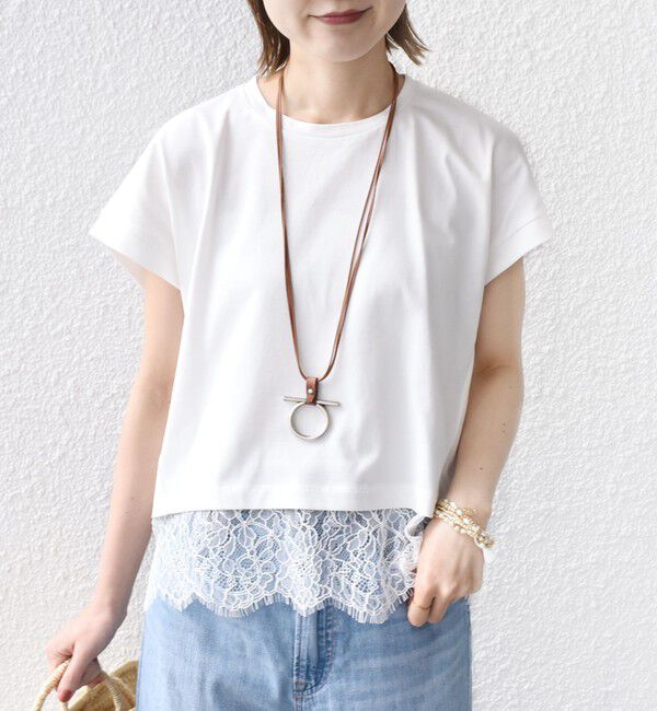 SHIPS for women「【WEB限定】〈手洗い可能〉裾 レース コンビ プルオーバー」|Tシャツ・カットソー|