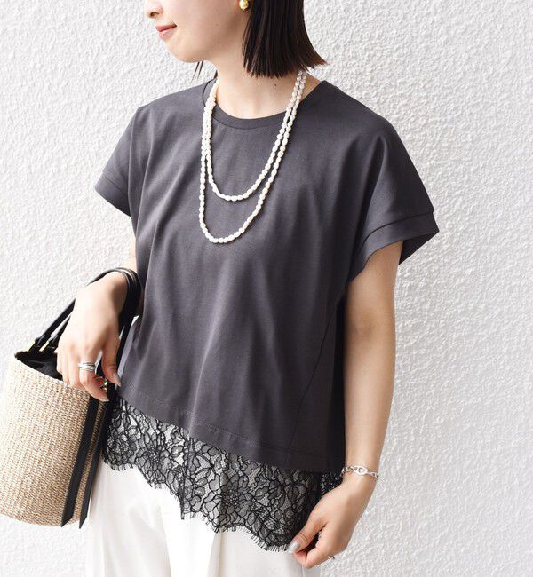 SHIPS for women「【WEB限定】〈手洗い可能〉裾 レース コンビ プルオーバー」|Tシャツ・カットソー|