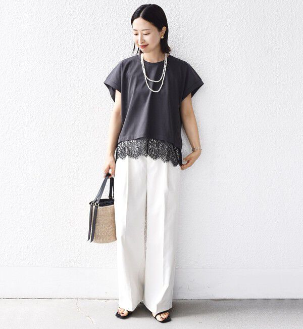 SHIPS for women「【WEB限定】〈手洗い可能〉裾 レース コンビ プルオーバー」|Tシャツ・カットソー|