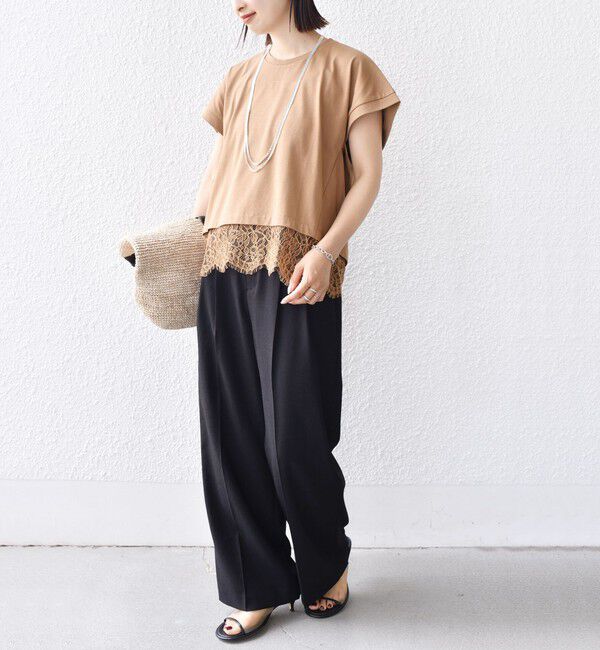 SHIPS for women「【WEB限定】〈手洗い可能〉裾 レース コンビ プルオーバー」|Tシャツ・カットソー|