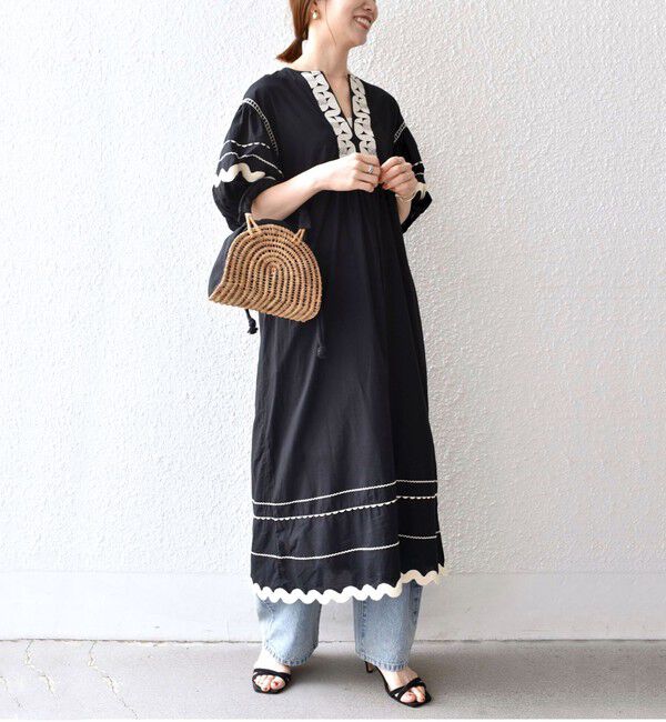 SHIPS any「bon_meur:〈洗濯機可能〉ジオメトリック エンブロイダリー パフ マキシ ワンピース」|ワンピース|