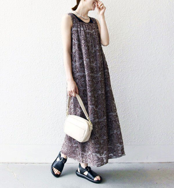 SHIPS any「SHIPS any:〈手洗い可能〉メッシュ ジャカード ギャザー Iライン ワンピース」|ワンピース|