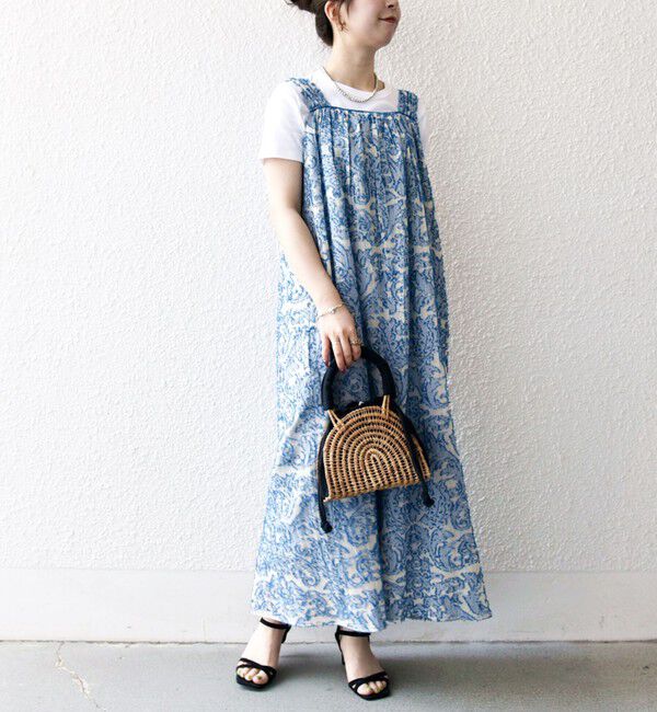 SHIPS any「SHIPS any:〈手洗い可能〉メッシュ ジャカード ギャザー Iライン ワンピース」|ワンピース|ブルー