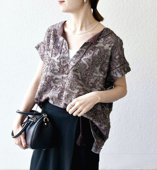 SHIPS any「SHIPS any:〈手洗い可能〉メッシュ ジャカード カフタン スキッパー ブラウス」|シャツ・ブラウス|