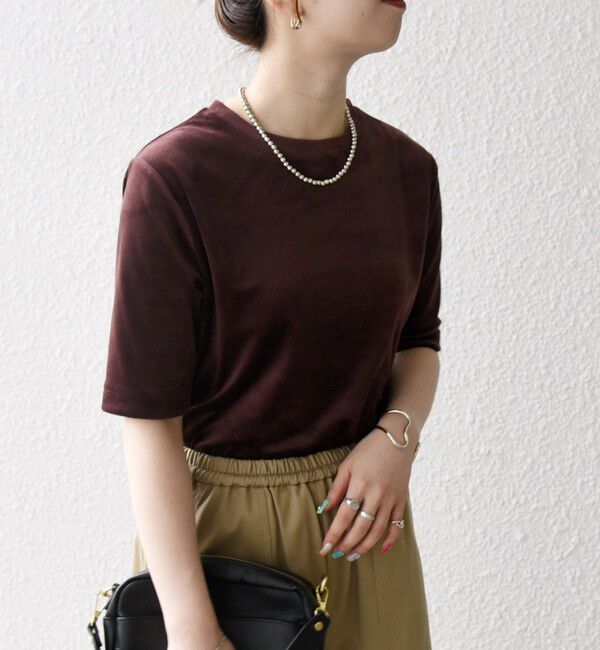 SHIPS any「SHIPS any:〈洗濯機可能〉ポリエステル ベロア ハーフスリーブ コンパクト TEE」|Tシャツ・カットソー|