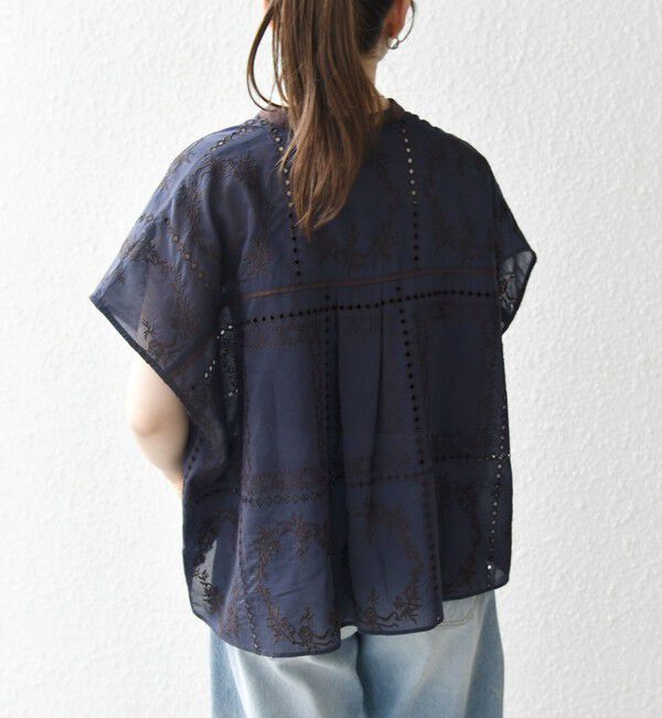 SHIPS any「SHIPS any:〈手洗い可能〉エンブロイダリー レース シアー フレンチスリーブ シャツ」|シャツ・ブラウス|