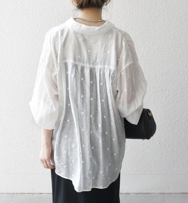 SHIPS any「《追加予約》【WEB限定】SHIPS any:〈手洗い可能〉シアー ドット レギュラーカラー ギャザー シャツ」|シャツ・ブラウス|