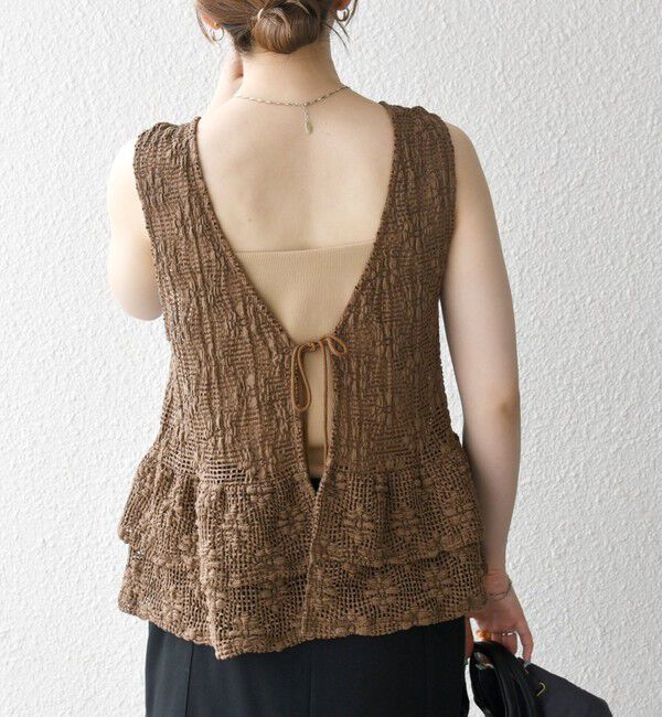 SHIPS any「SHIPS any:〈手洗い可能〉フラワー メッシュ 2WAY ティアード ペプラム ベスト」|ベスト・ジレ|